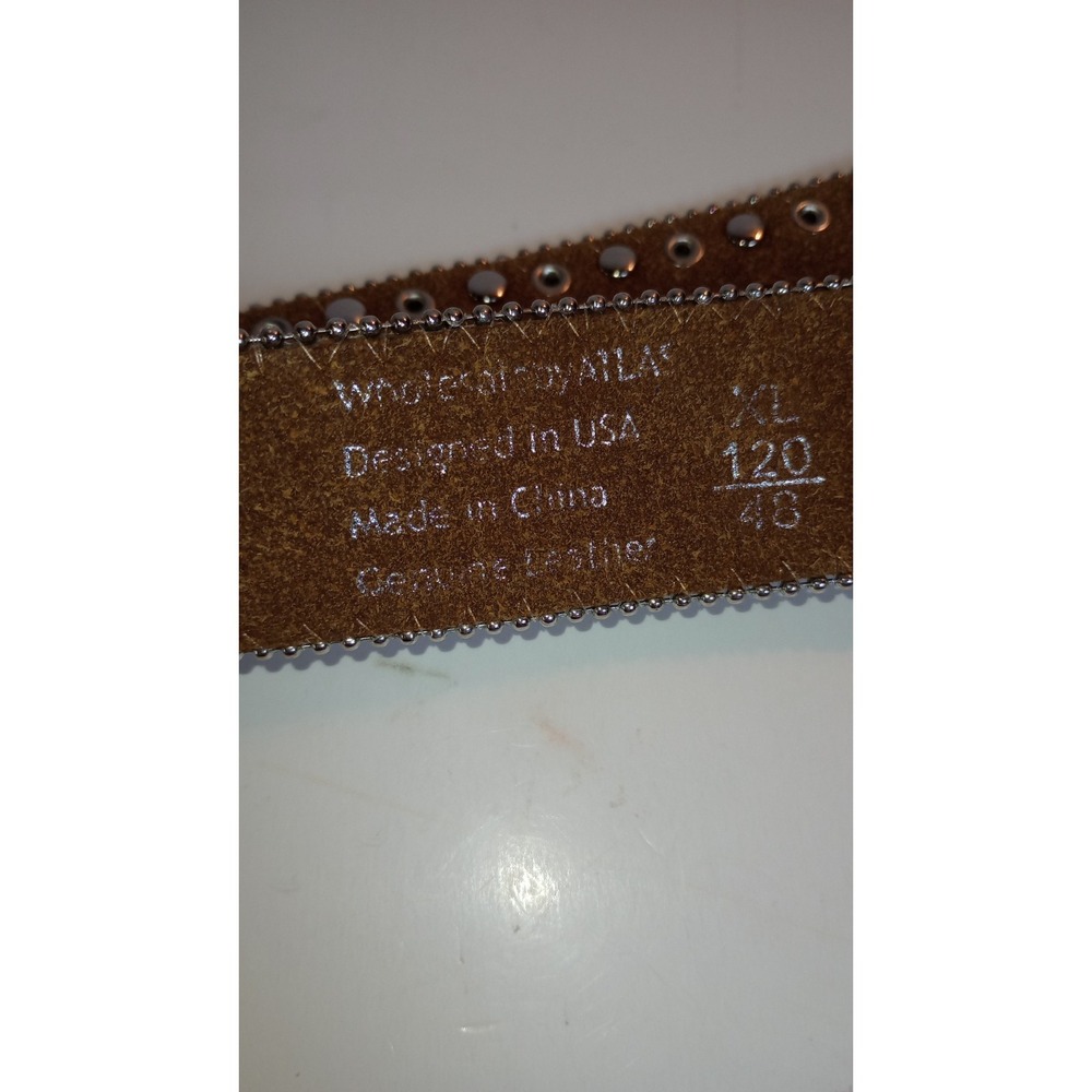 WB Atlas Brown Leather Blue Crystal Jeweled Western Belt Silver Buckle XL 48 - Picture 7 of 16